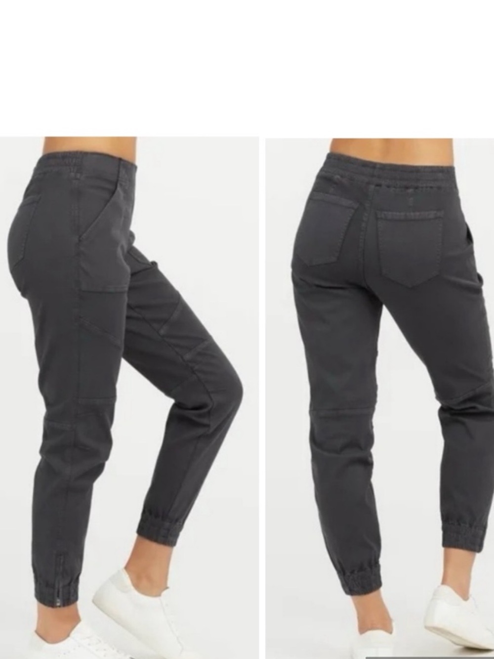 Spanx XL black/ Dark Gray Elastic Waist jogger Utility Pants cotton twill - Picture 2 of 5